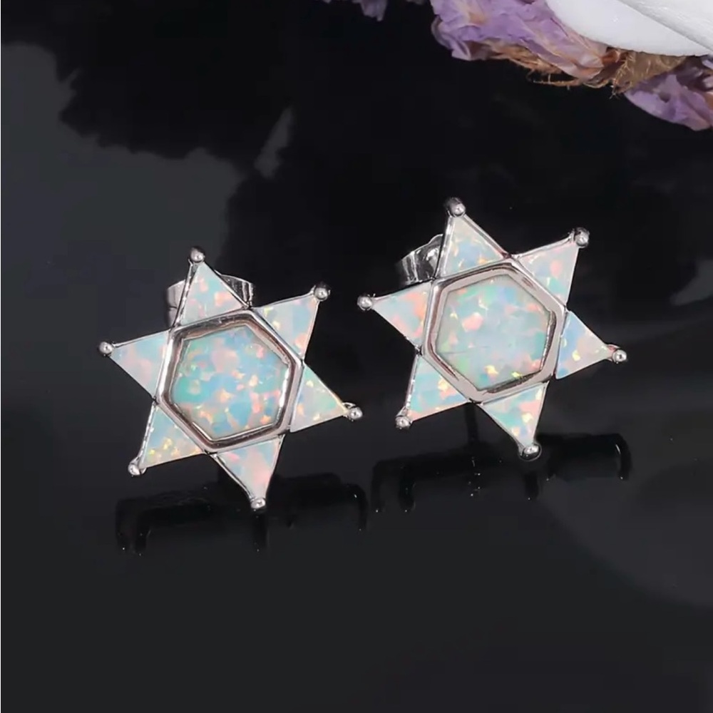 Silver Star Opal Earrings